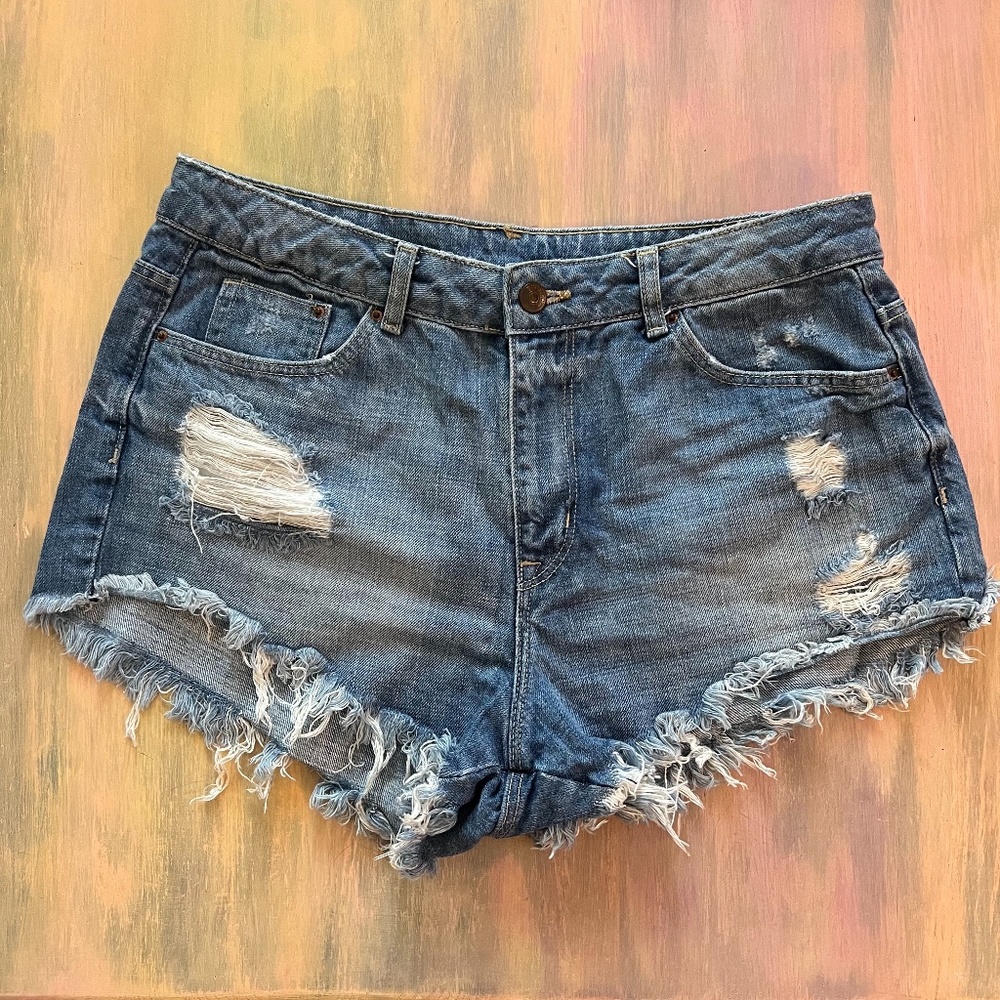Divided High Leg Distressed Denim Shorts Size 12